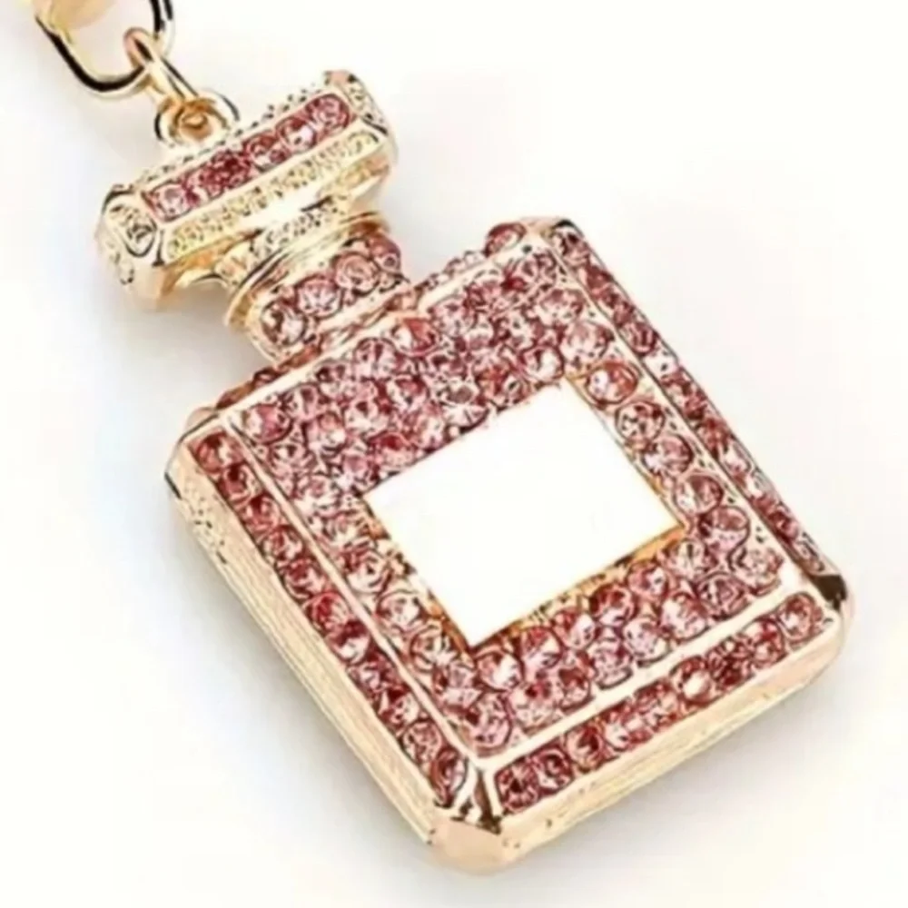 NEWHandbag Key Chain Purse Charm Perfume Bottle CZ Crystal PINK Rhinestone NWT